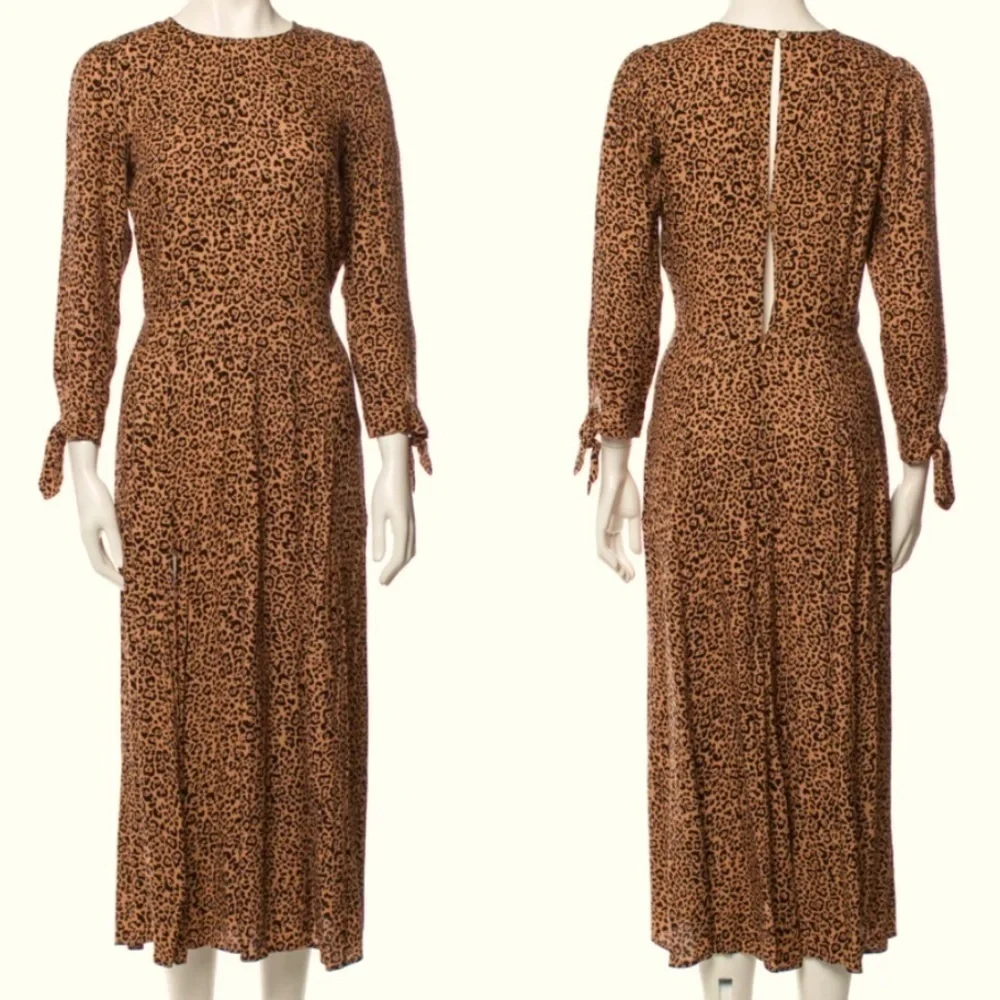 Reformation Animal Print Dress 3/4 Sleeve W/Ties Front Slit SZ 12 fits like a 10 - Picture 12 of 16